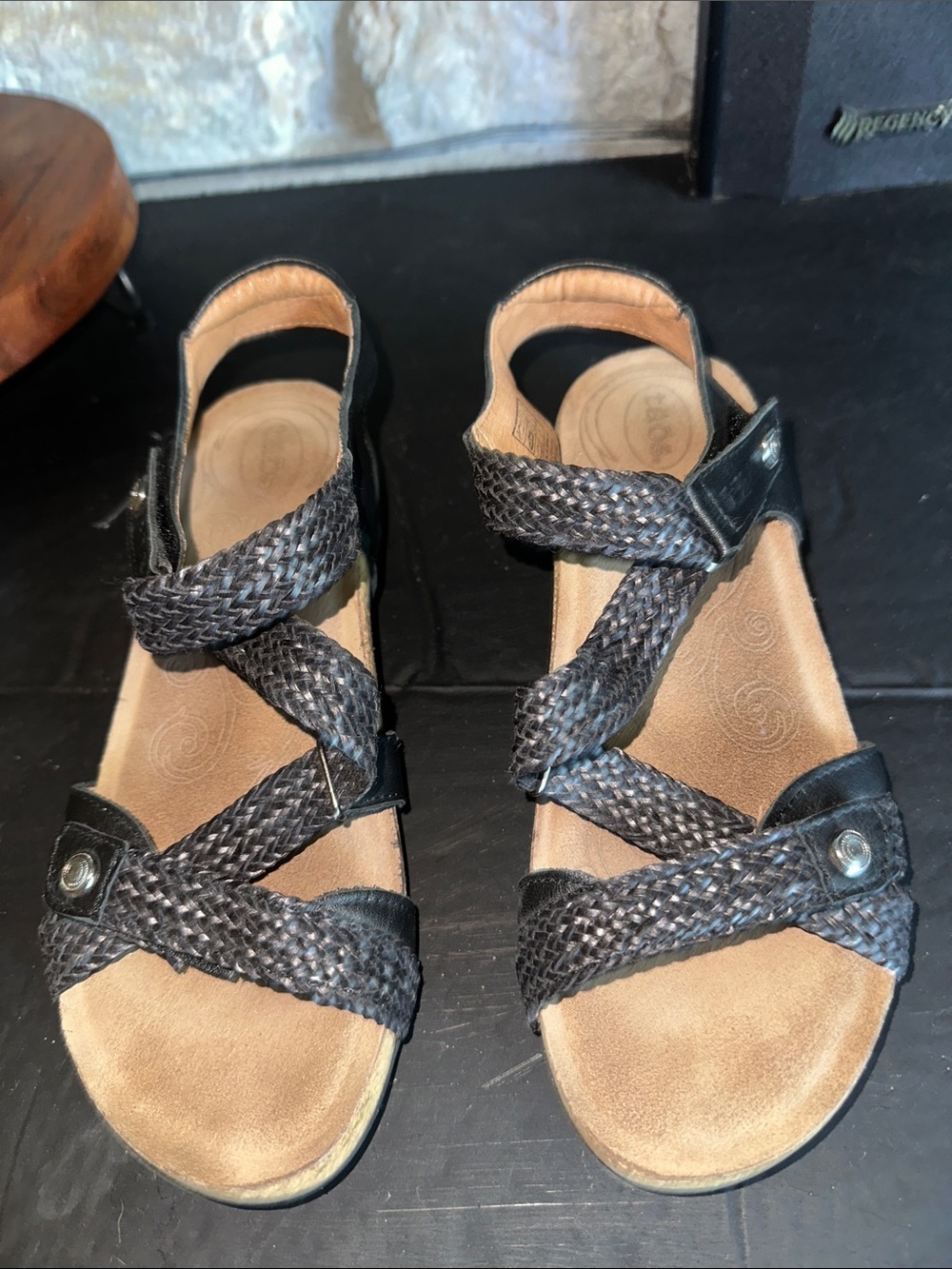 Taos Footwear Black Braided Leather Slingback Sandals